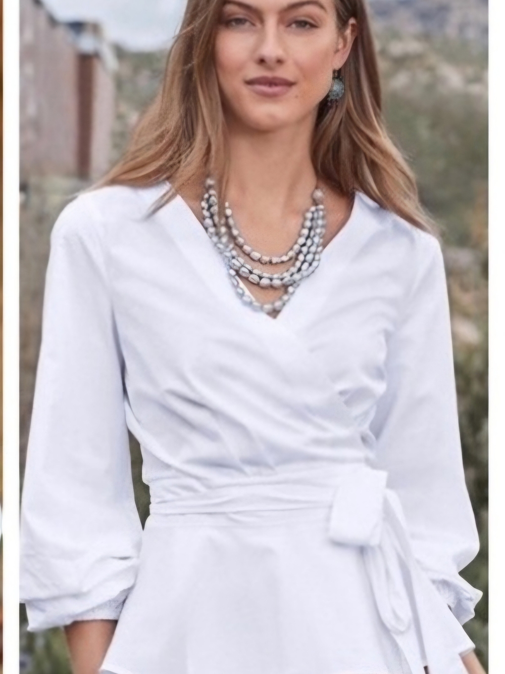 Sundance "Avant Garde" White Cotton Poplin Wrap Top - Sz M - EUC